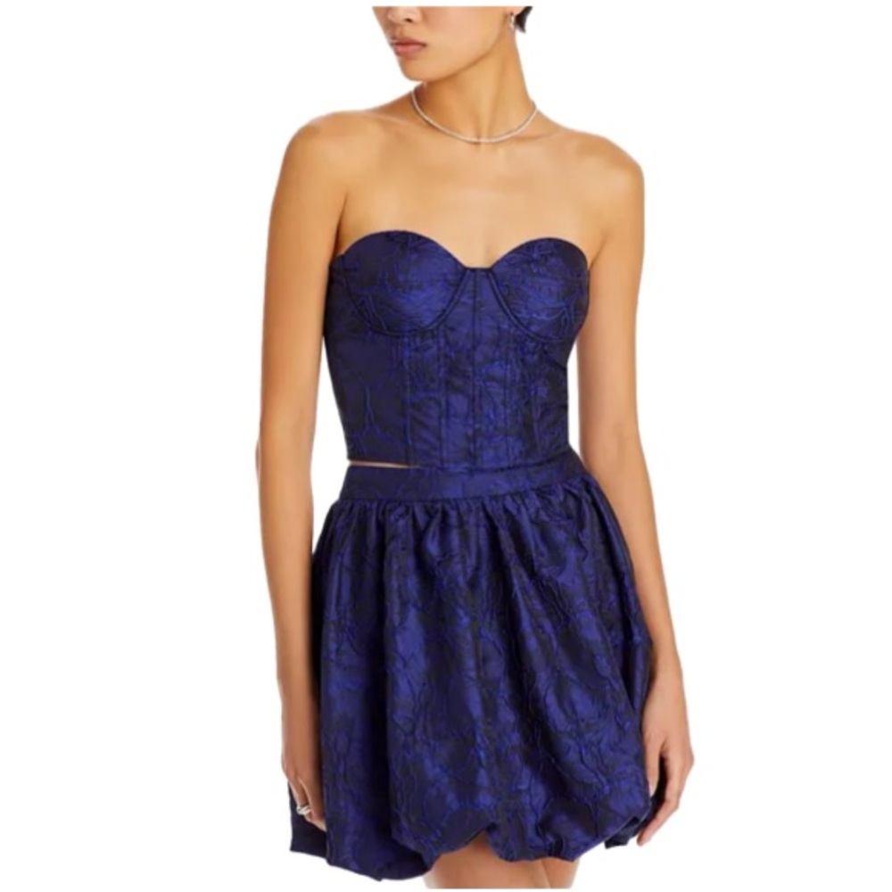 Aqua Rose Brocade Strapless Corset Top in Navy